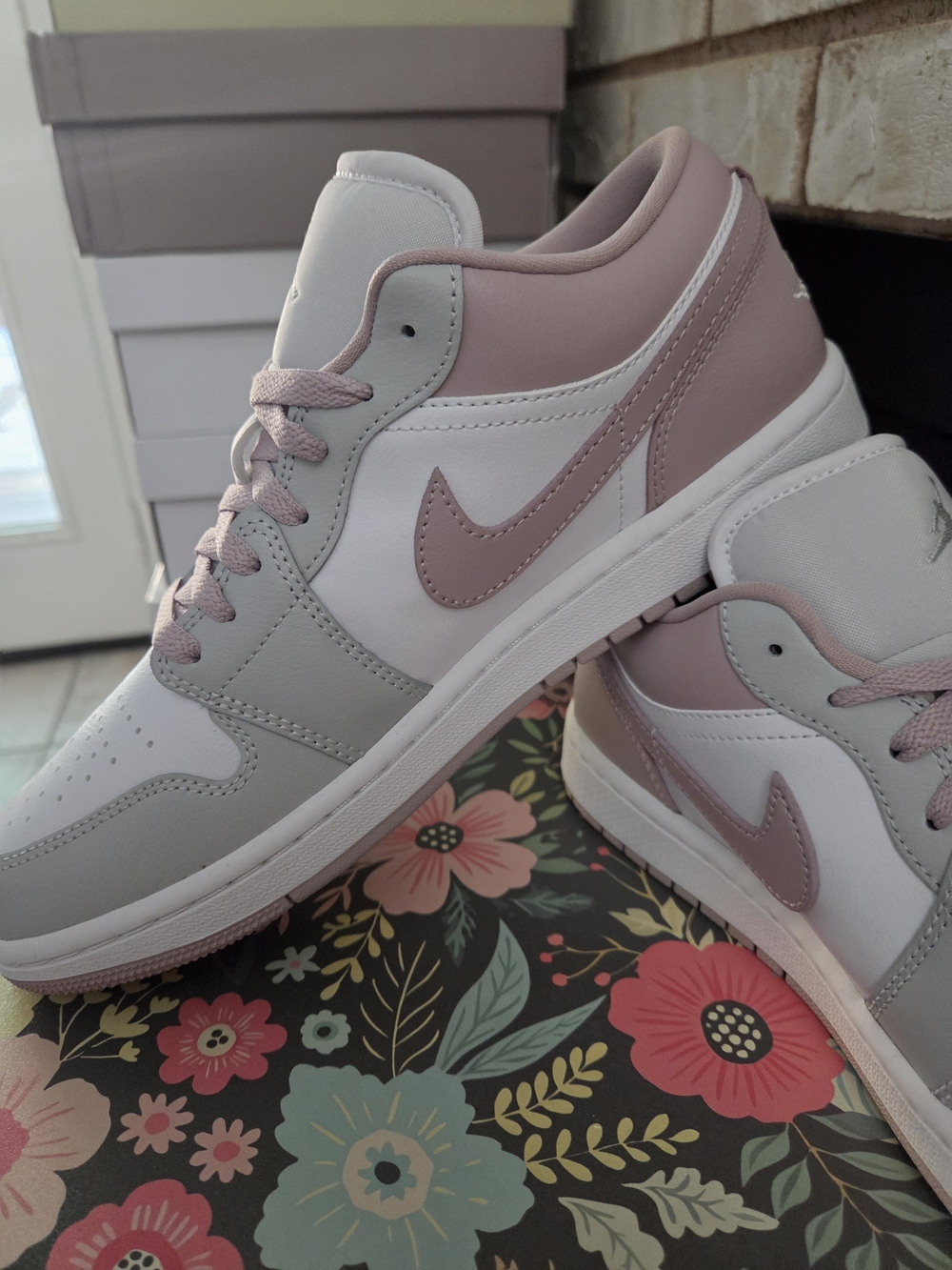 Brand New AJ1-low Sneakers in White, Light Pink and Gray